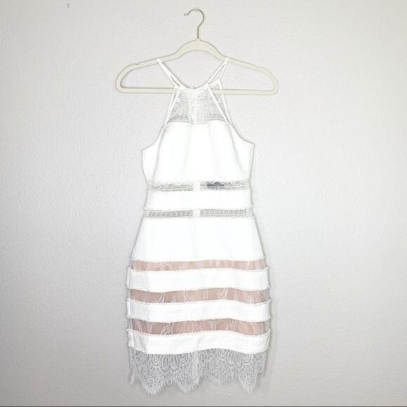 X by NBD Sawyer Dress in Ivory Lace Nude Revolve Mini Fringe Trim Size 4 New - Picture 2 of 10
